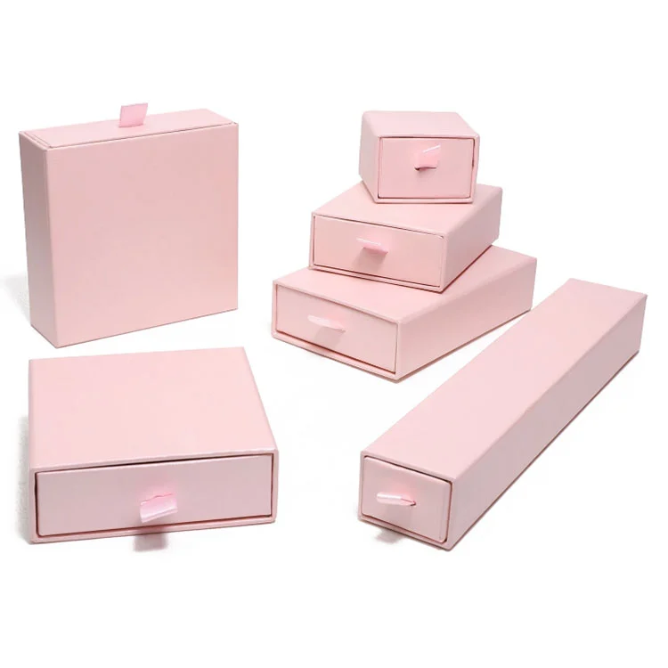 Caixa de embalagem de papel de joalheria rosa elegante