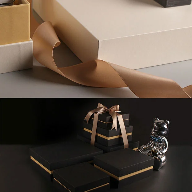 Multi Size Rigid Gift Box Set With Gold Ribbon And Lid Multi Size Rigid Gift Box Set With Gold Ribbon And Lid