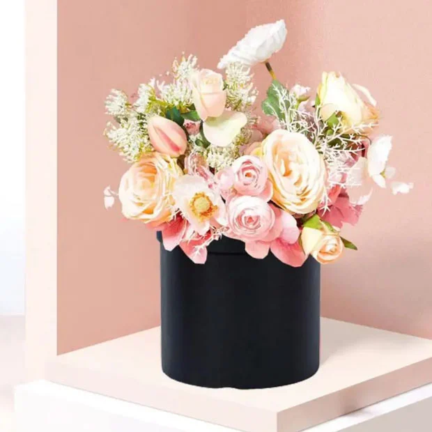 Caixa de flor redonda de luxo com tampa
